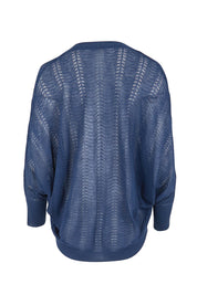 Product shot of the Summer Haze Cardigan – Denim in colour Denim, from the back