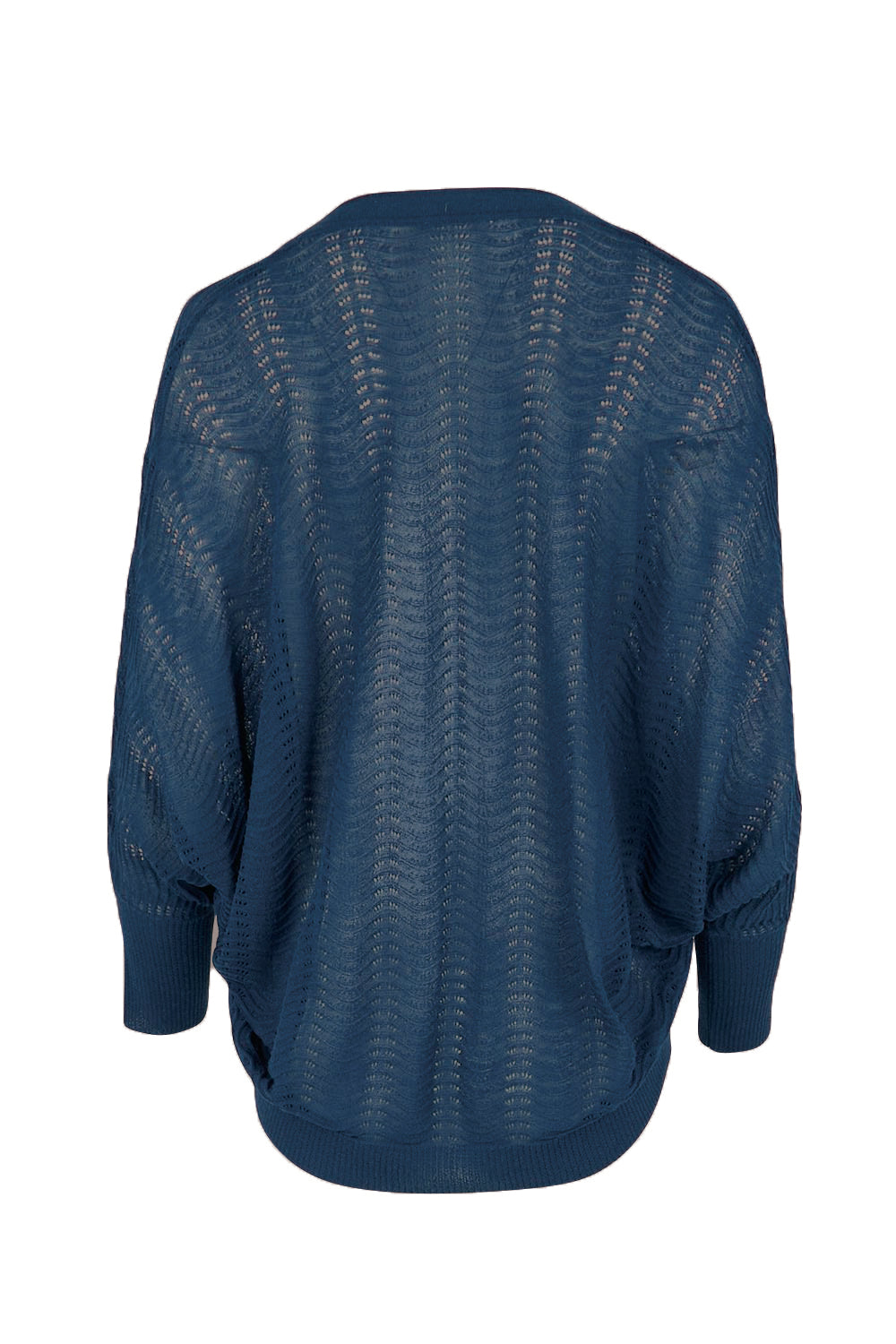 Product shot of the Summer Haze Cardigan – Denim in colour Denim, from the back