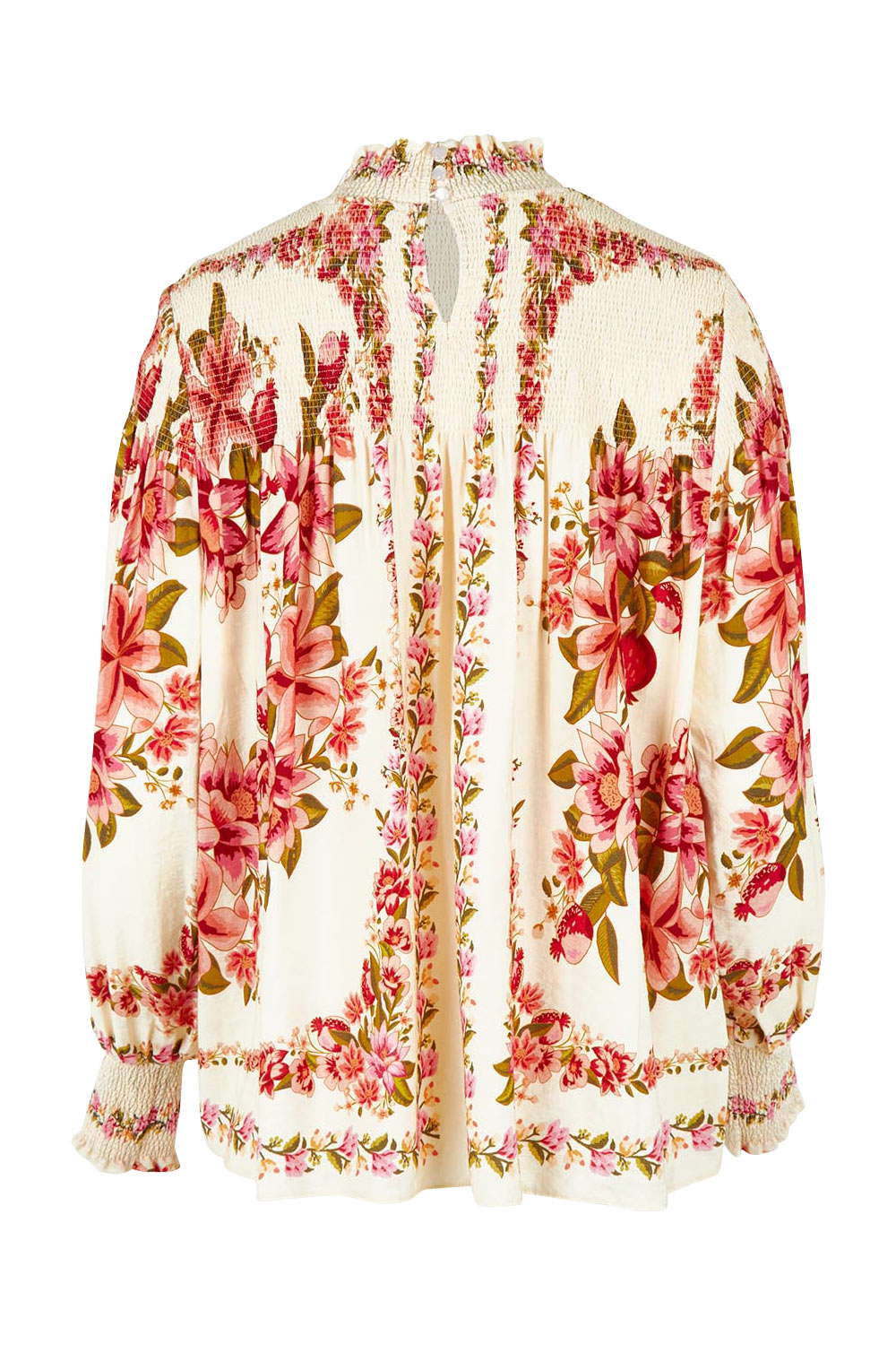 Product shot of the Floral Affair Blouse in colour Creamfleur (Pink), from the back