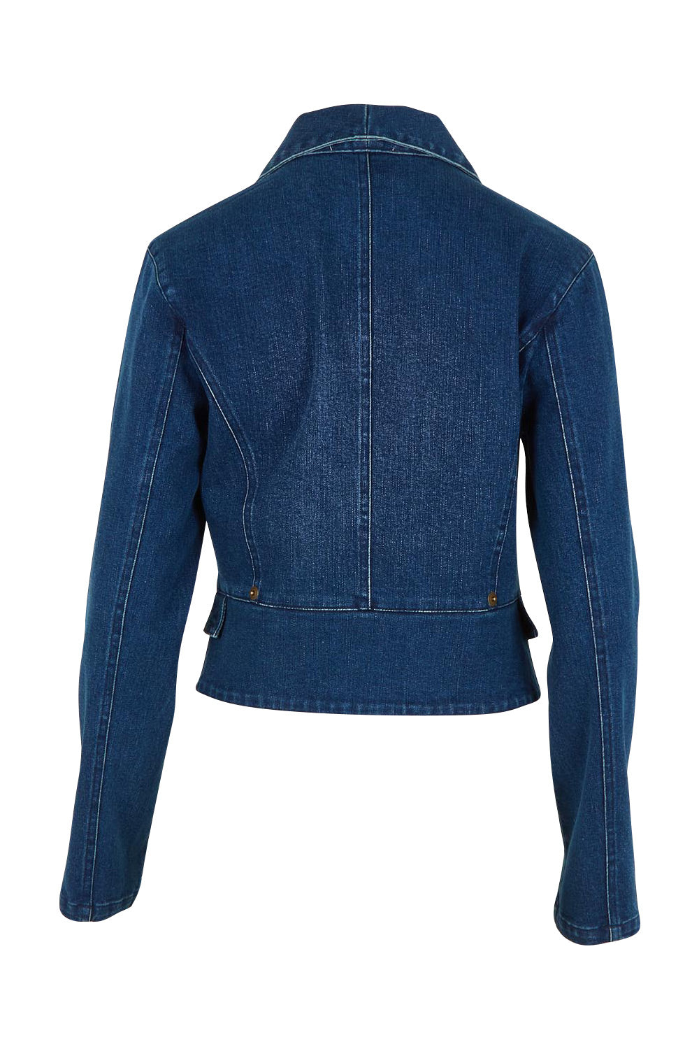 Product shot of the You Have My Attention Denim Jacket in colour Denim (Blue), from the back