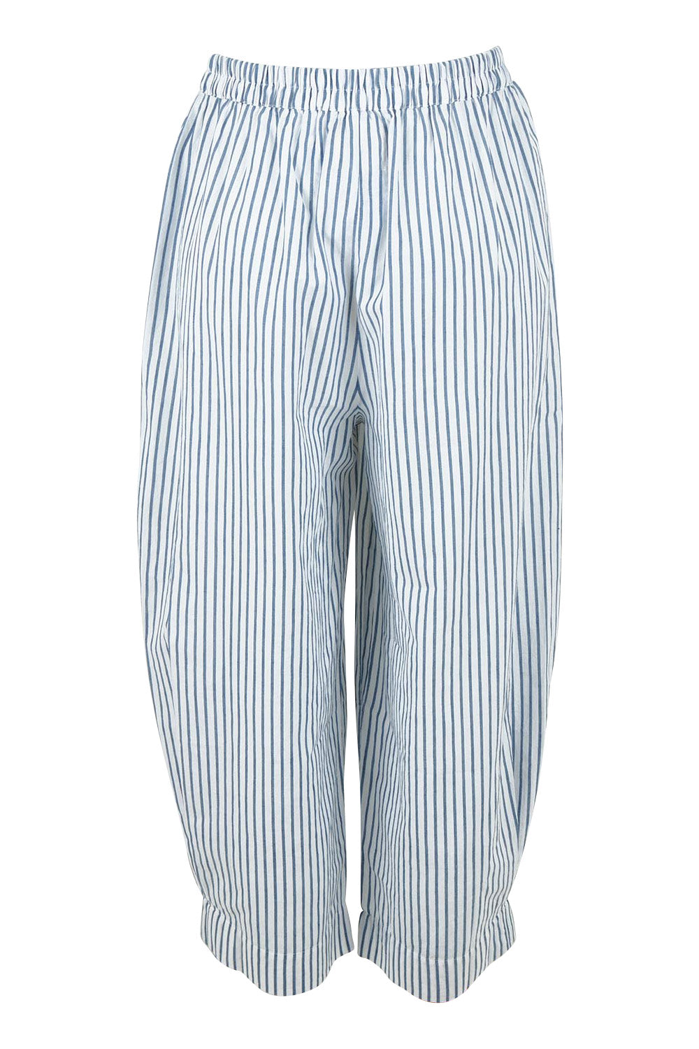 Product shot of the Beach Wandering Cotton Pants in colour Bluestripe (Blue), from the back