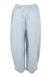 Product shot of the Beach Wandering Cotton Pants in colour Bluestripe (Blue), from the back