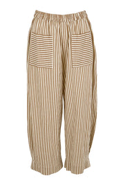 Product shot of the Beach Wandering Cotton Pants – Chocstripe in colour Chocstripe, from the front