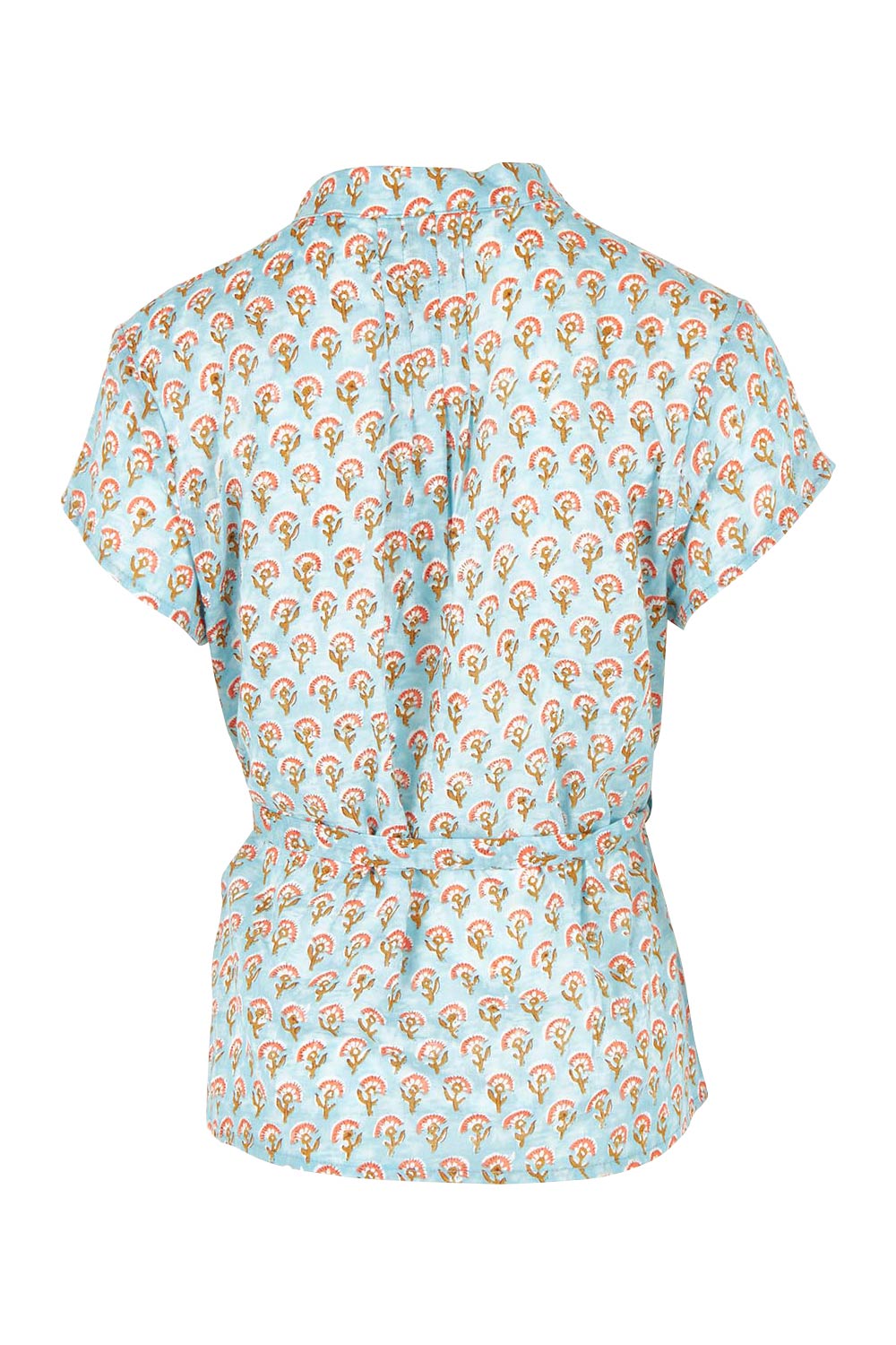 Product shot of the Morning Sunshine Cotton Blouse in colour Bluefleur (Blue), from the back