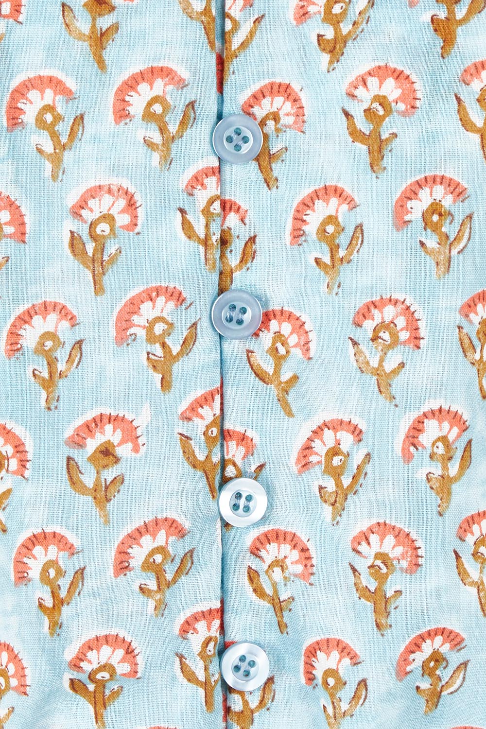 Product shot of the Morning Sunshine Cotton Blouse in colour Bluefleur (Blue), detail