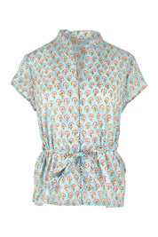 Product shot of the Morning Sunshine Cotton Blouse in colour Bluefleur (Blue), from the front
