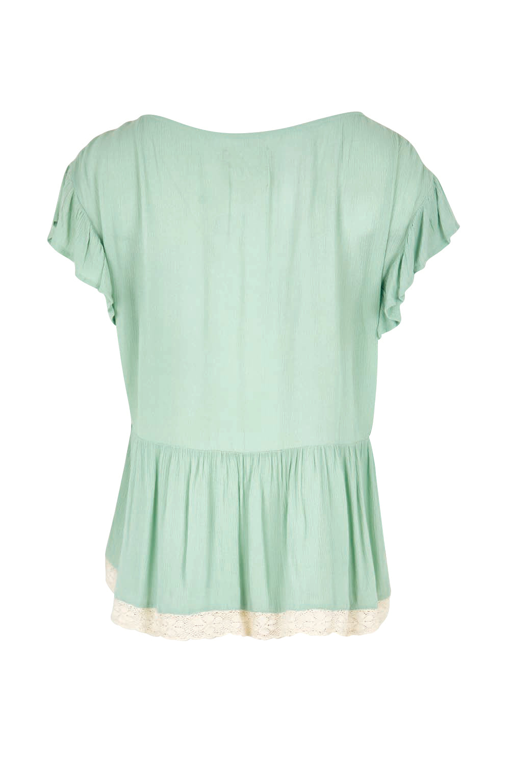 Product shot of the Morning Sunlight Embroidered Blouse – Pistachio in colour Pistachio, from the back