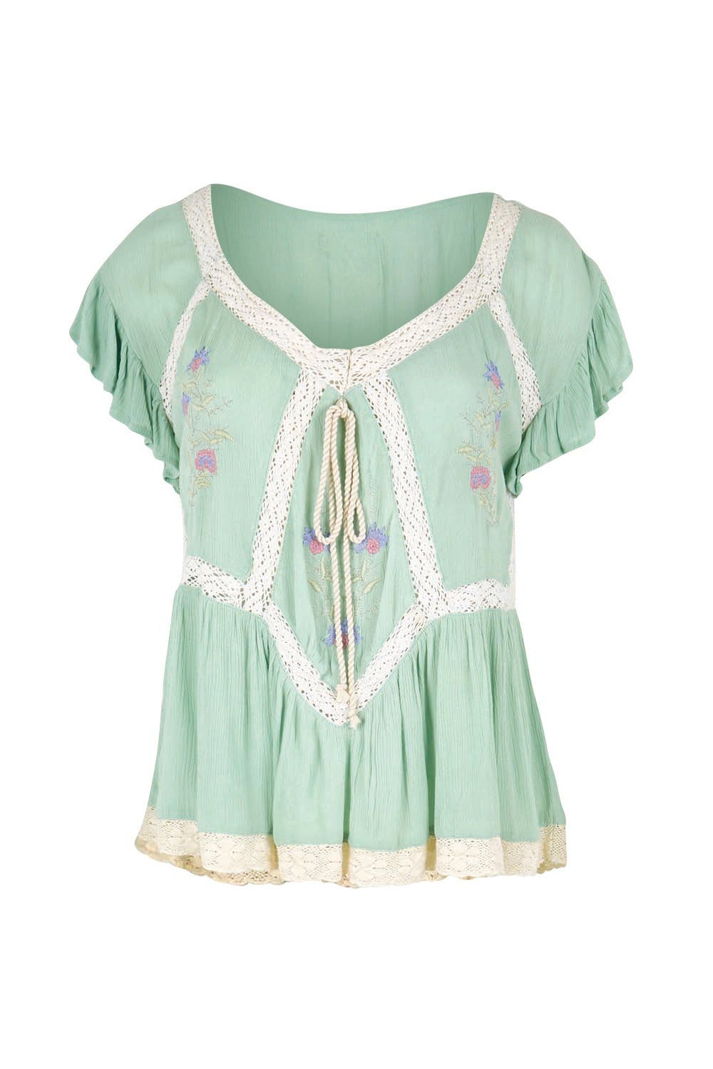 Product shot of the Morning Sunlight Embroidered Blouse – Pistachio in colour Pistachio, from the front