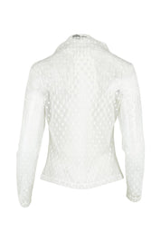 Product shot of the Layer Me Up Lace Mesh Long Sleeve Top in colour White (White), from the back