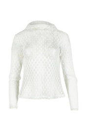 Product shot of the Layer Me Up Lace Mesh Long Sleeve Top in colour White (White), from the front