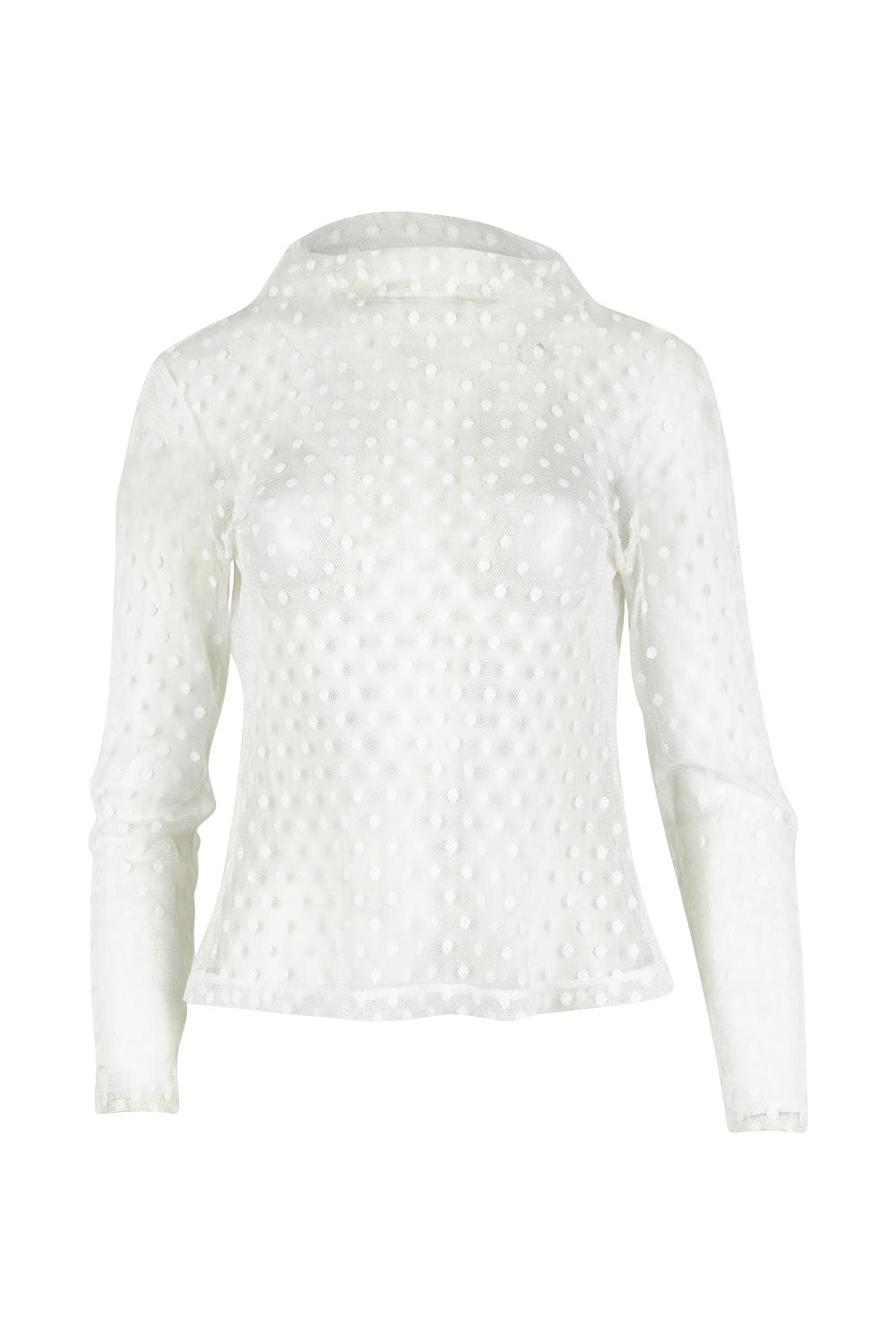 Product shot of the Layer Me Up Lace Mesh Long Sleeve Top in colour White (White), from the front
