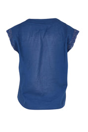 Product shot of the Sweet Memories Cotton Blouse in colour Blue (Blue), from the back