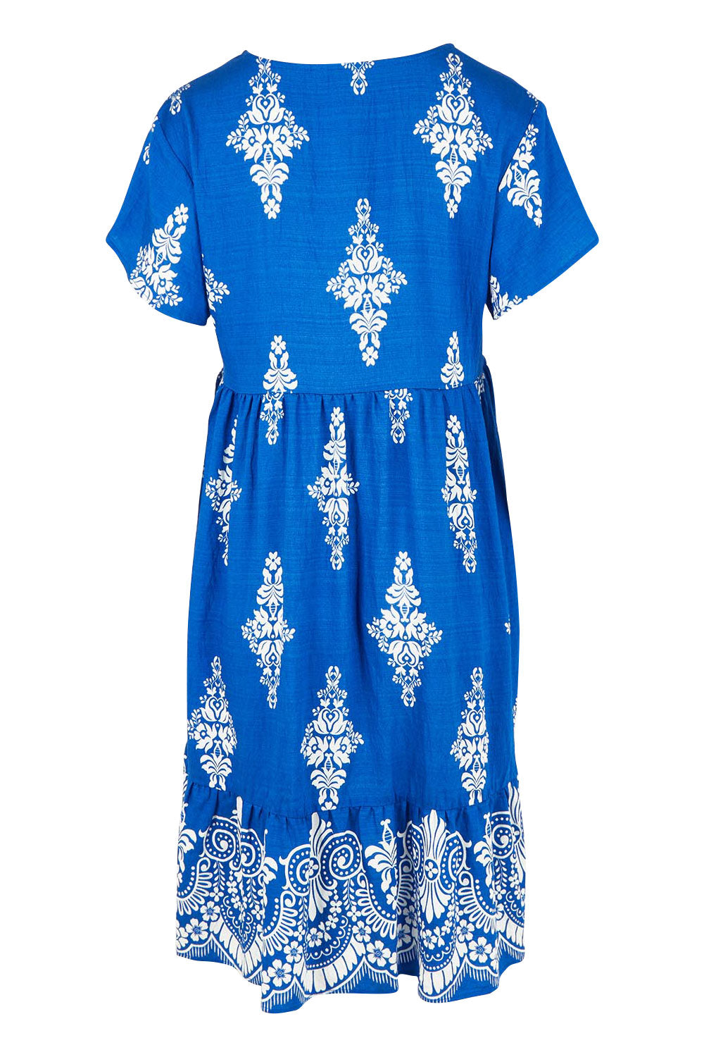 Product shot of the Sunset Happy Hour Dress in colour Royal (Blue), from the back