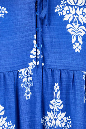 Product shot of the Sunset Happy Hour Dress – Royal in colour Royal, showing detail