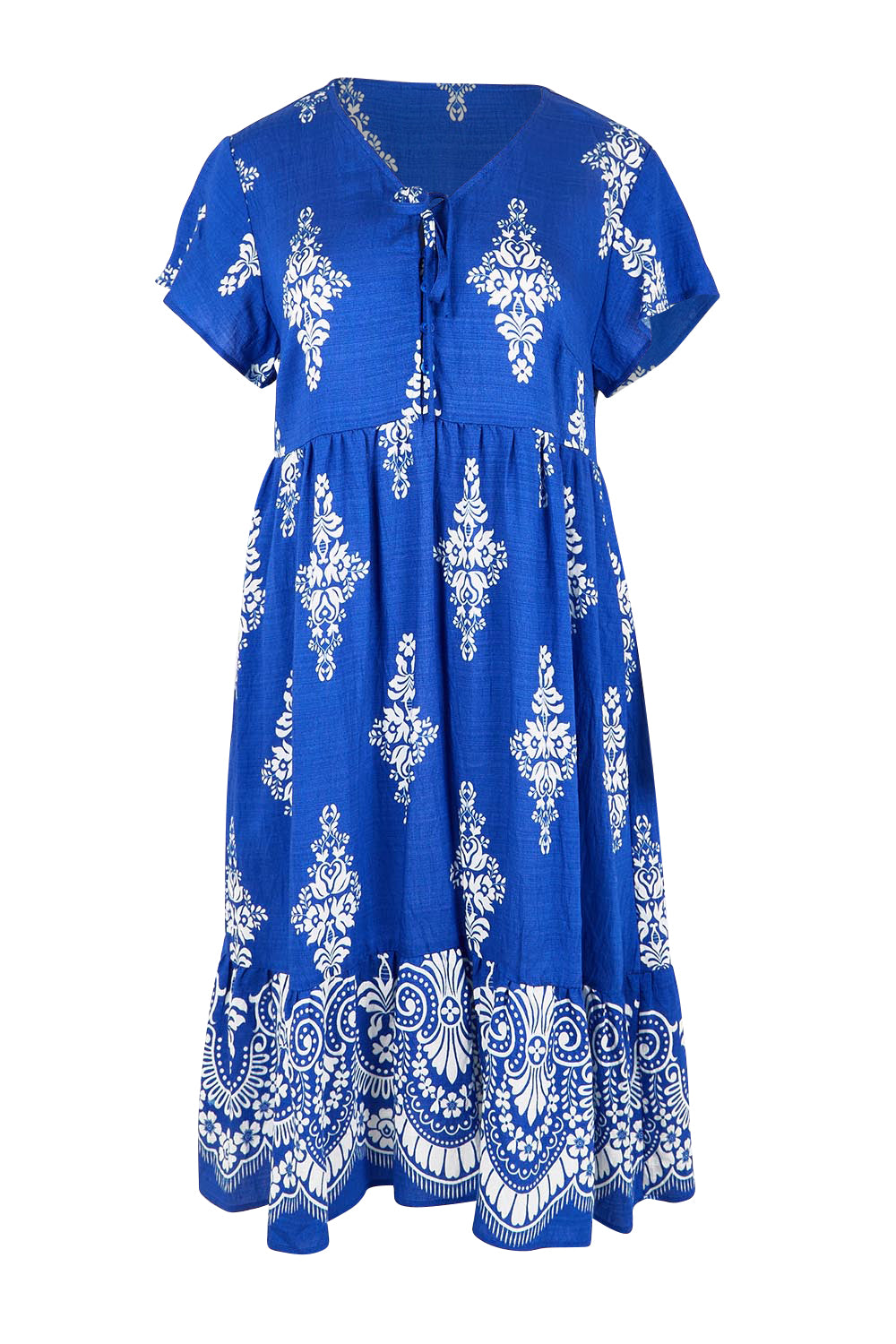 Product shot of the Sunset Happy Hour Dress – Royal in colour Royal, from the front