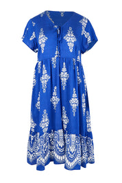 Product shot of the Sunset Happy Hour Dress – Royal in colour Royal, from the front