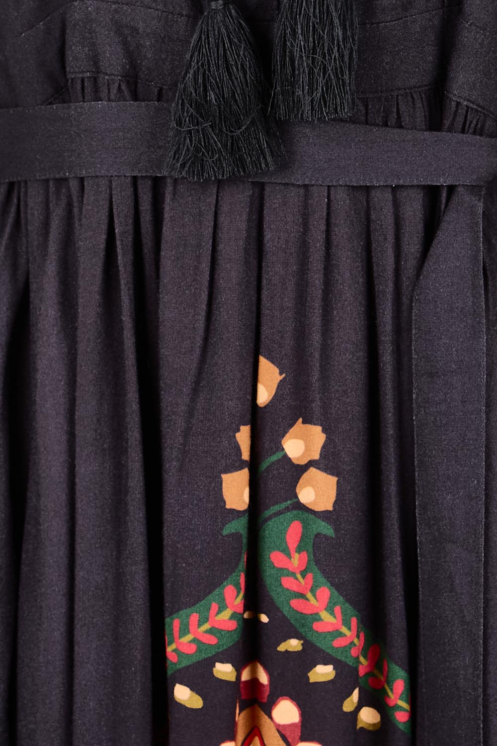 Product shot of the With My Loves Folk Maxi Dress – Nightfolk in colour Nightfolk, showing detail