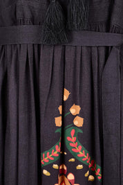 Product shot of the With My Loves Folk Maxi Dress – Nightfolk in colour Nightfolk, showing detail