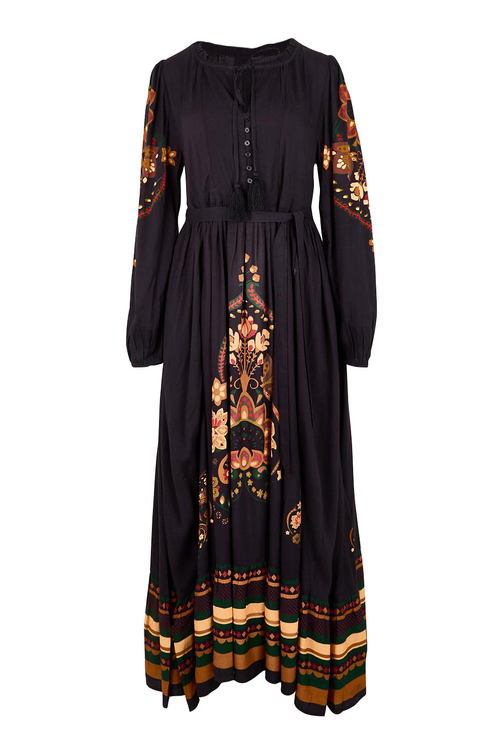 Product shot of the With My Loves Folk Maxi Dress – Nightfolk in colour Nightfolk, from the front