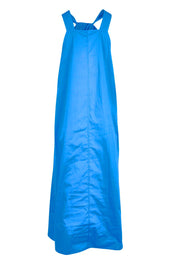 Product shot of the Summer Sun Cotton Halter Maxi Dress - Electric in colour Electric, from the back