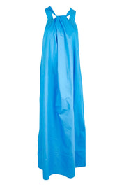 Product shot of the Summer Sun Cotton Halter Maxi Dress in colour Electric (Blue), from the front