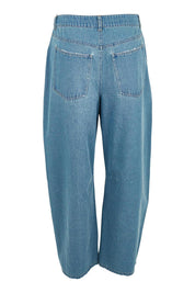 Product shot of the Dusk To Dawn Cotton  Slouch Barrel Jeans in colour Denim (Blue), from the back