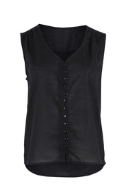 Product shot of the Cute As A Button Cotton Tank in colour Black (Black), from the front