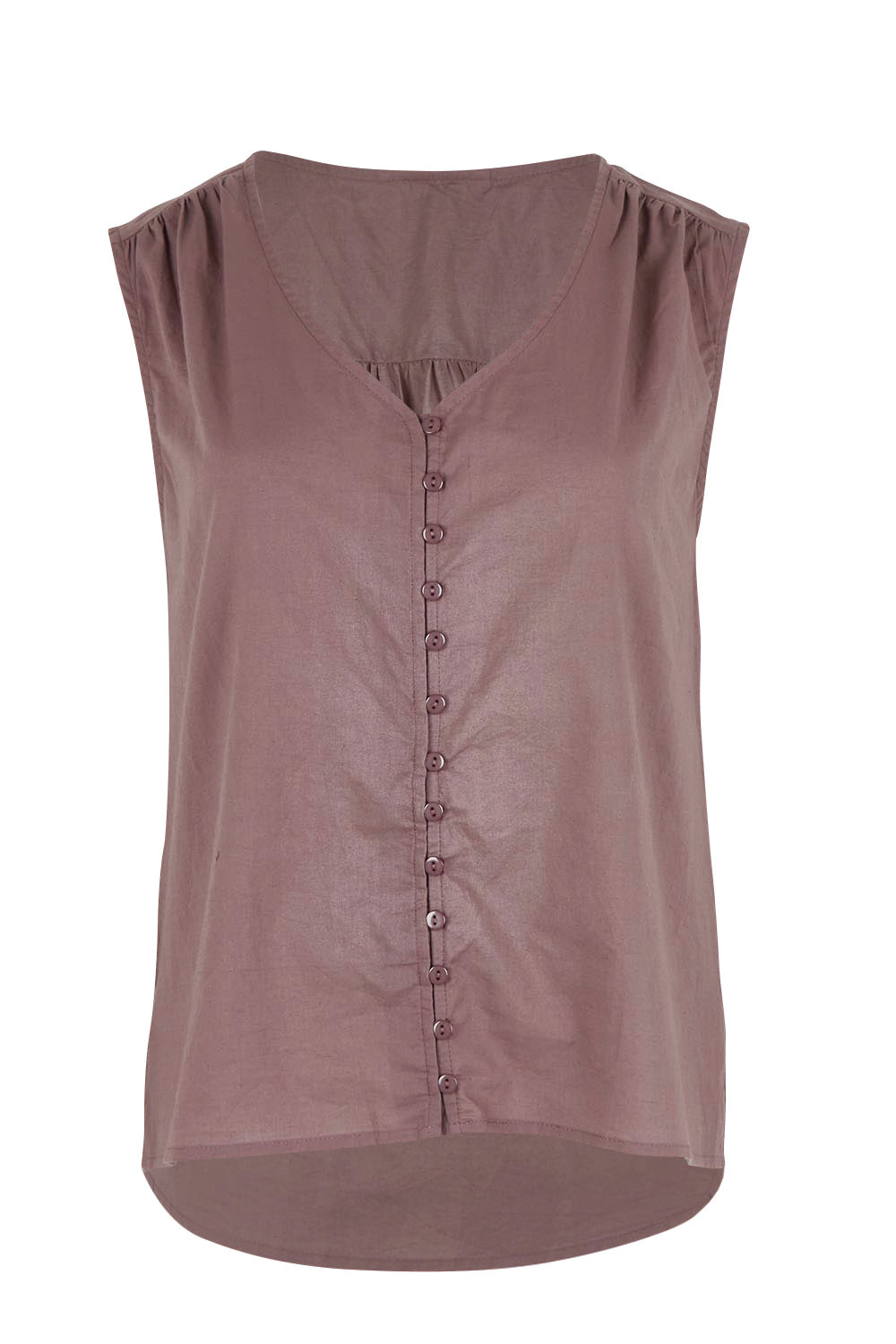 Product shot of the Cute As A Button Cotton Tank in colour Raisin (Purple), from the front