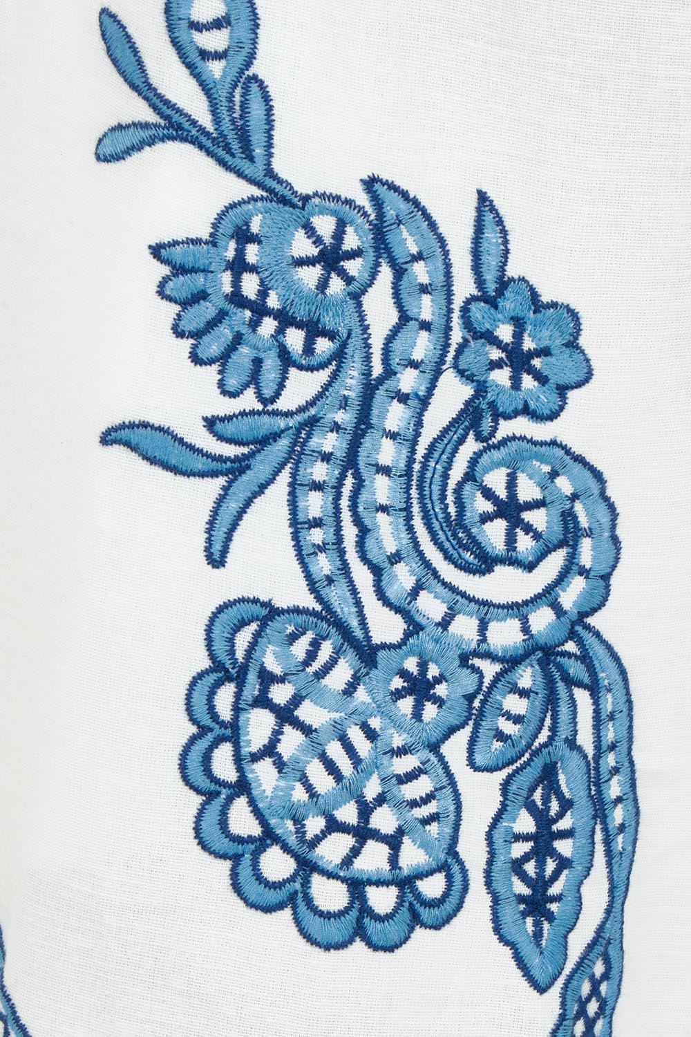Product shot of the Morning Sun Embroidered Cotton Pants in colour Whiteblue (Blue), detail