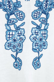 Product shot of the Morning Sun Embroidered Cotton Top in colour Whiteblue (Blue), detail