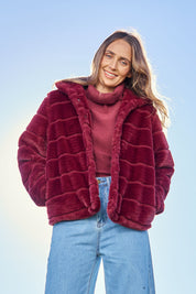 Adore You Faux Fur Jacket – Burgundy