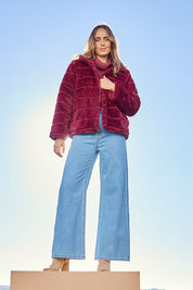 Adore You Faux Fur Jacket – Burgundy