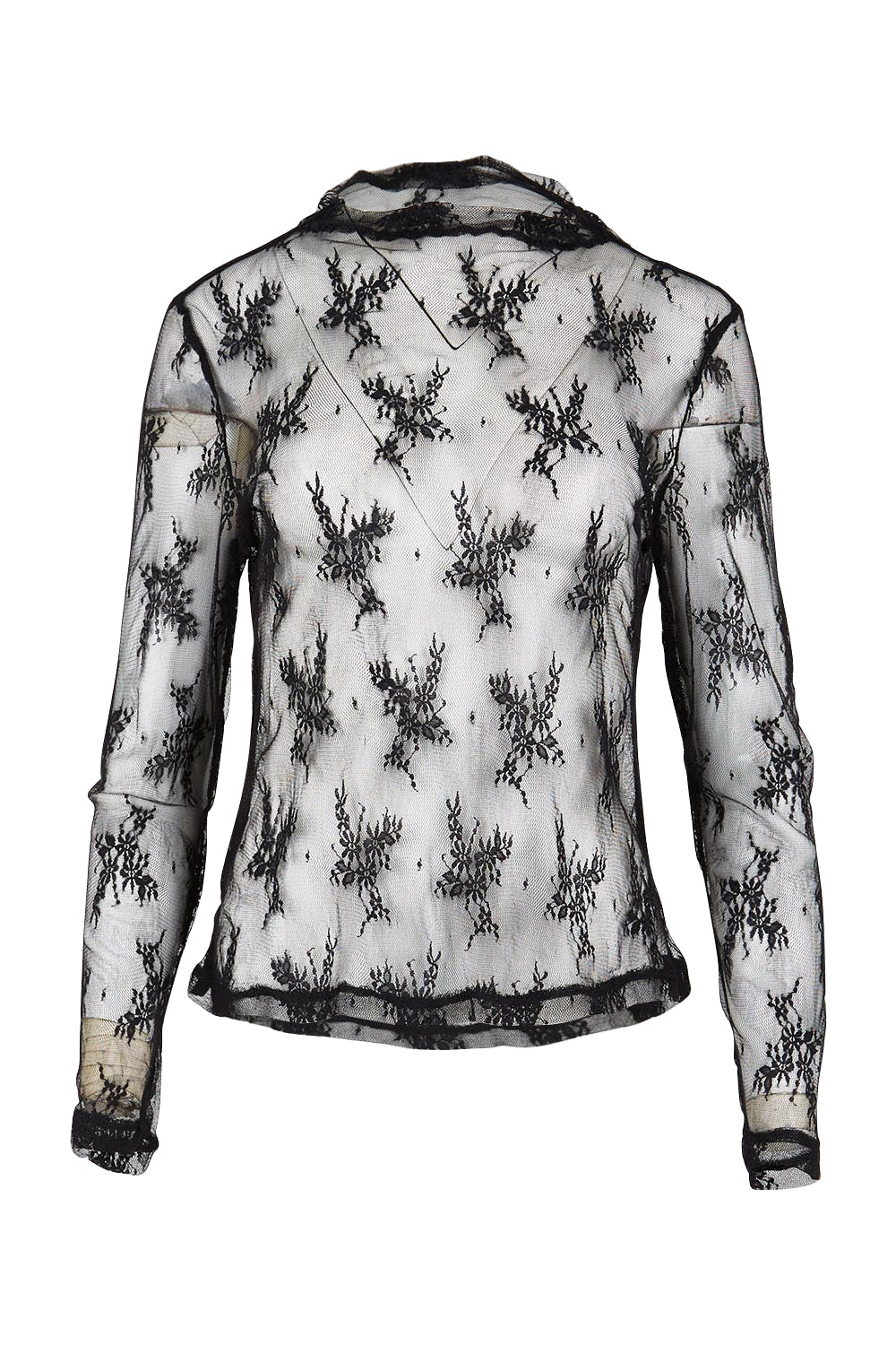Product shot of the Layer Me Up Lace Mesh Long Sleeve Top – Black in colour Black, from the front