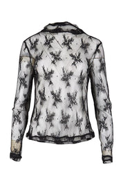 Product shot of the Layer Me Up Lace Mesh Long Sleeve Top – Black in colour Black, from the front