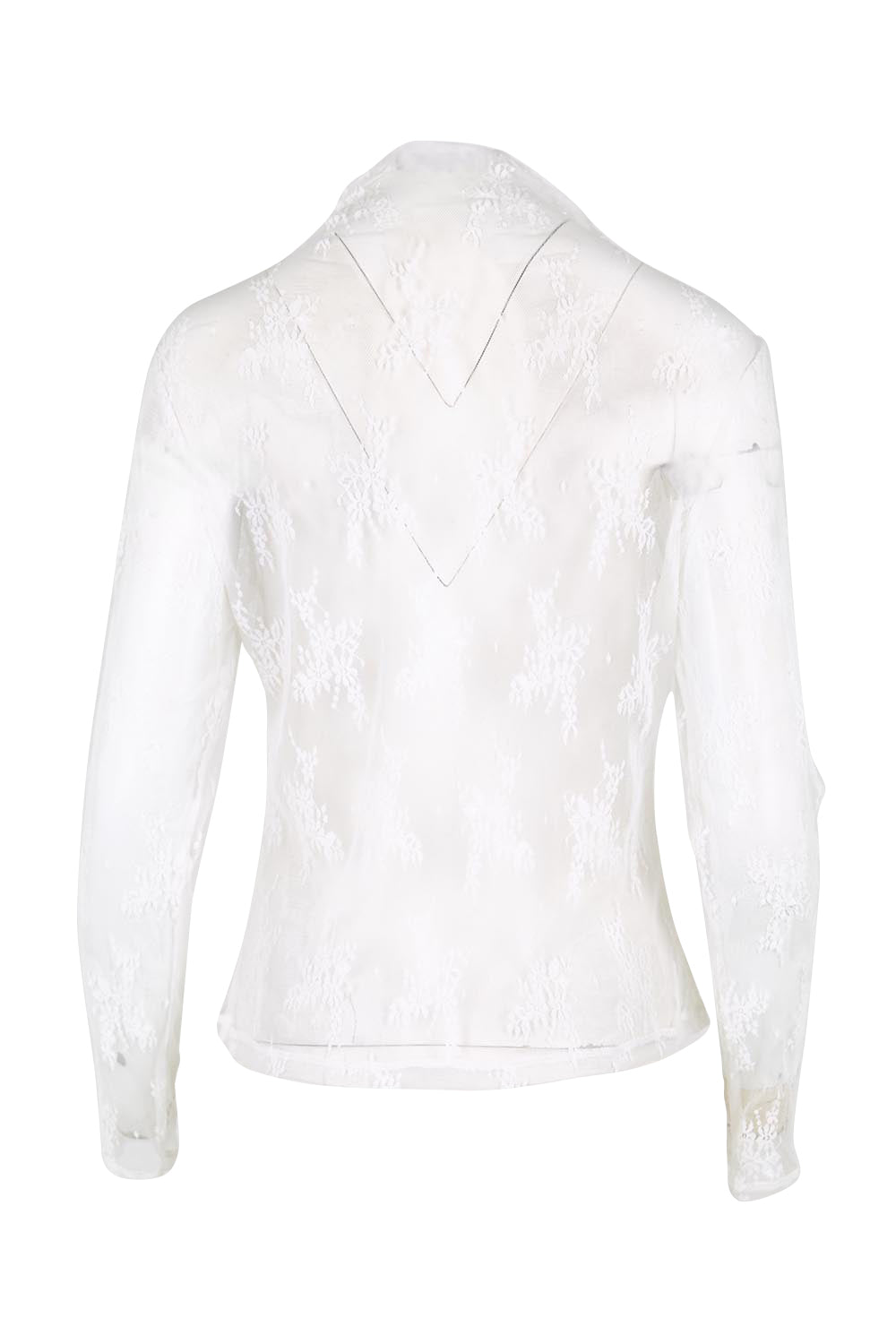 Product shot of the Layer Me Up Lace Mesh Long Sleeve Top – White in colour White, from the back