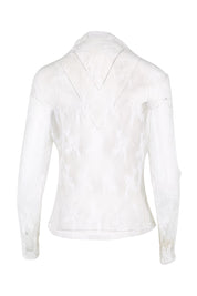 Product shot of the Layer Me Up Lace Mesh Long Sleeve Top – White in colour White, from the back