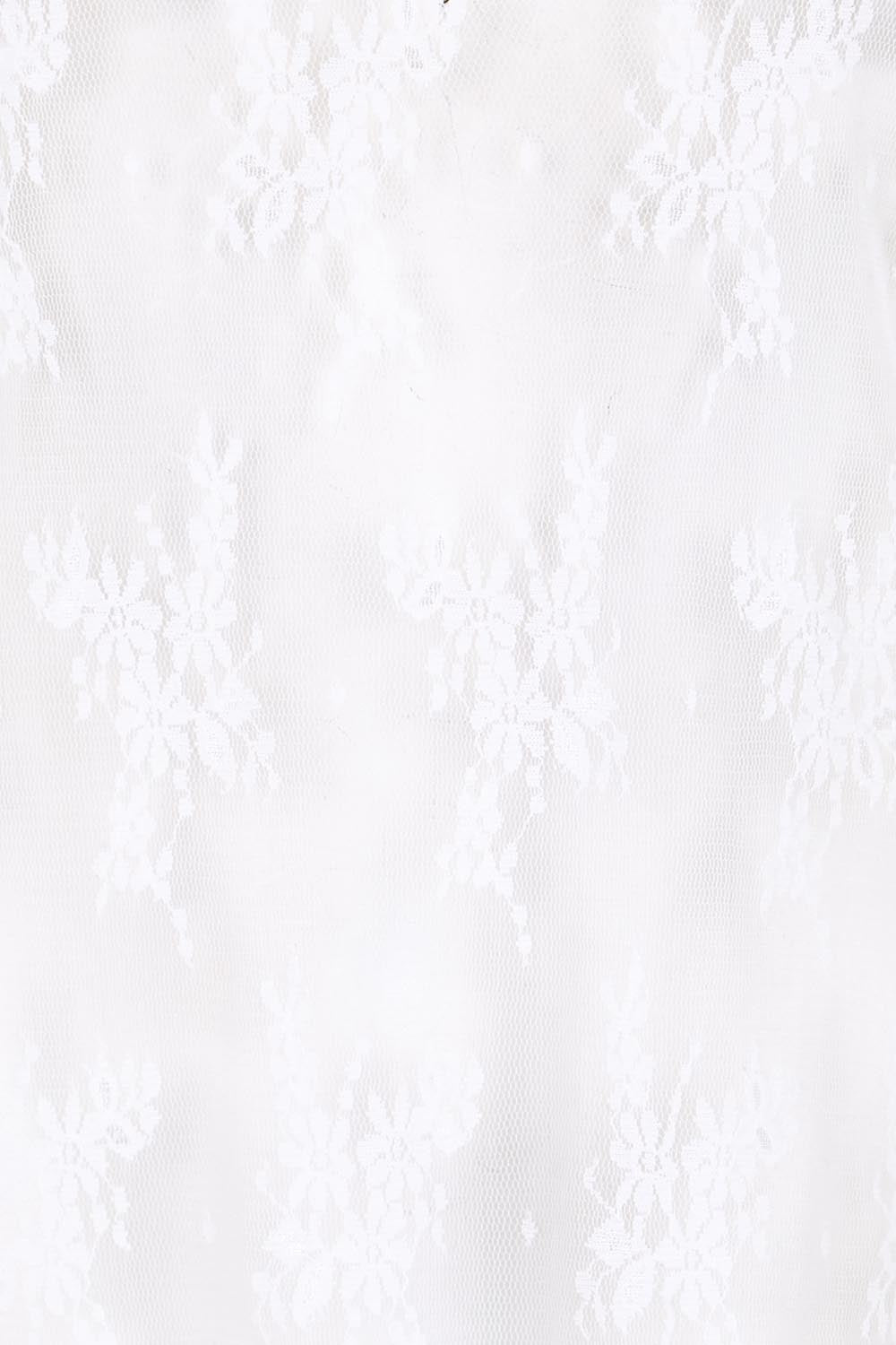Product shot of the Layer Me Up Lace Mesh Long Sleeve Top – White in colour White, showing detail