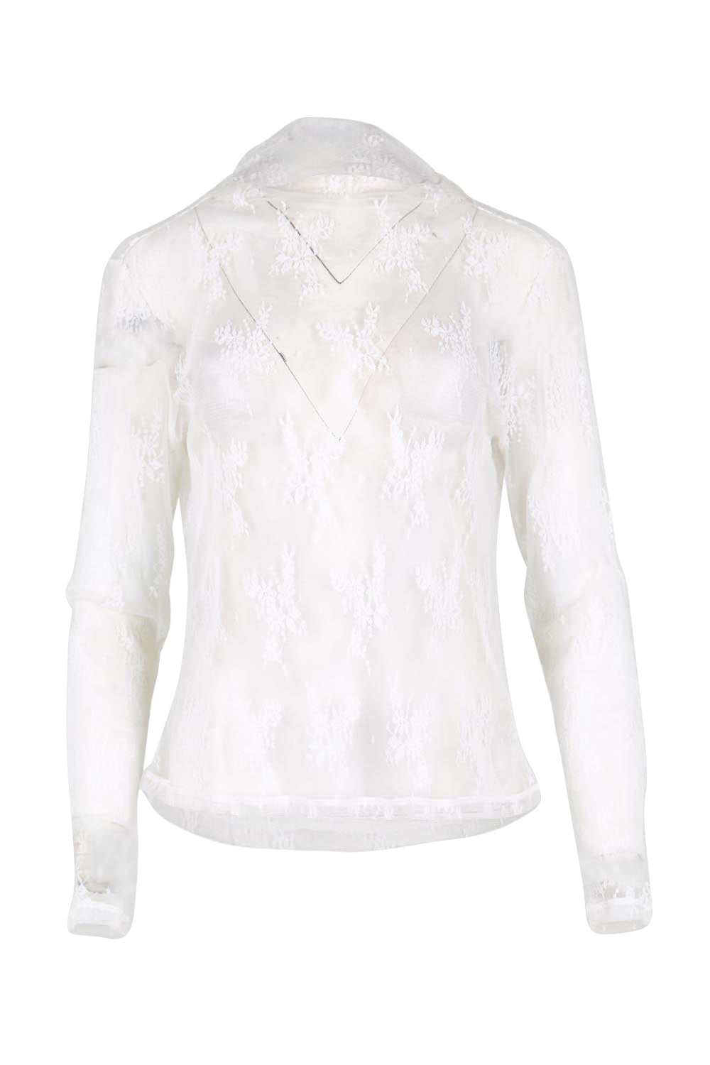 Product shot of the Layer Me Up Lace Mesh Long Sleeve Top – White in colour White, from the front