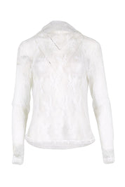 Product shot of the Layer Me Up Lace Mesh Long Sleeve Top – White in colour White, from the front