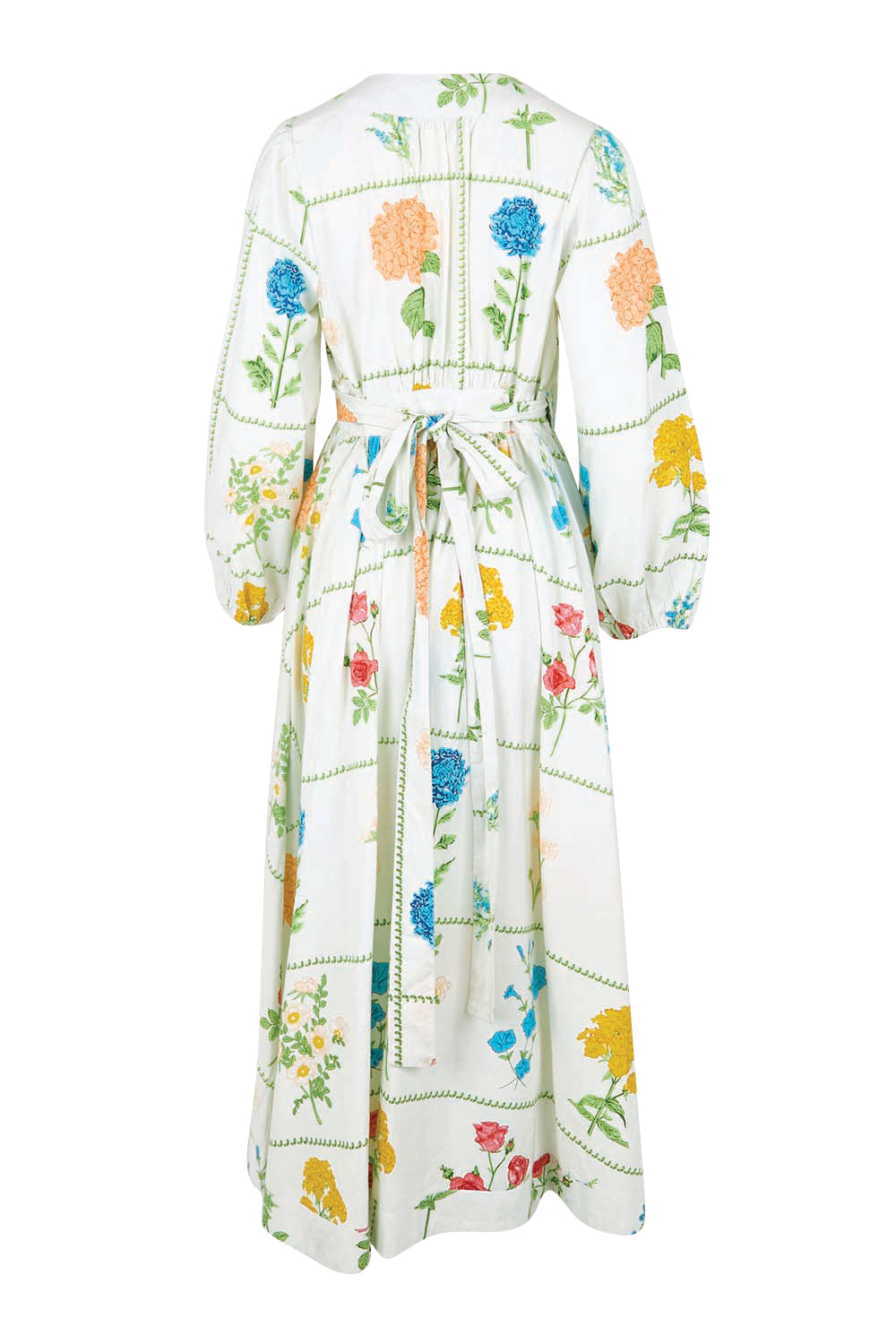 Product shot of the Walking On Sunshine Cotton Maxi Wrap Dress – Flower in colour Flower, from the back