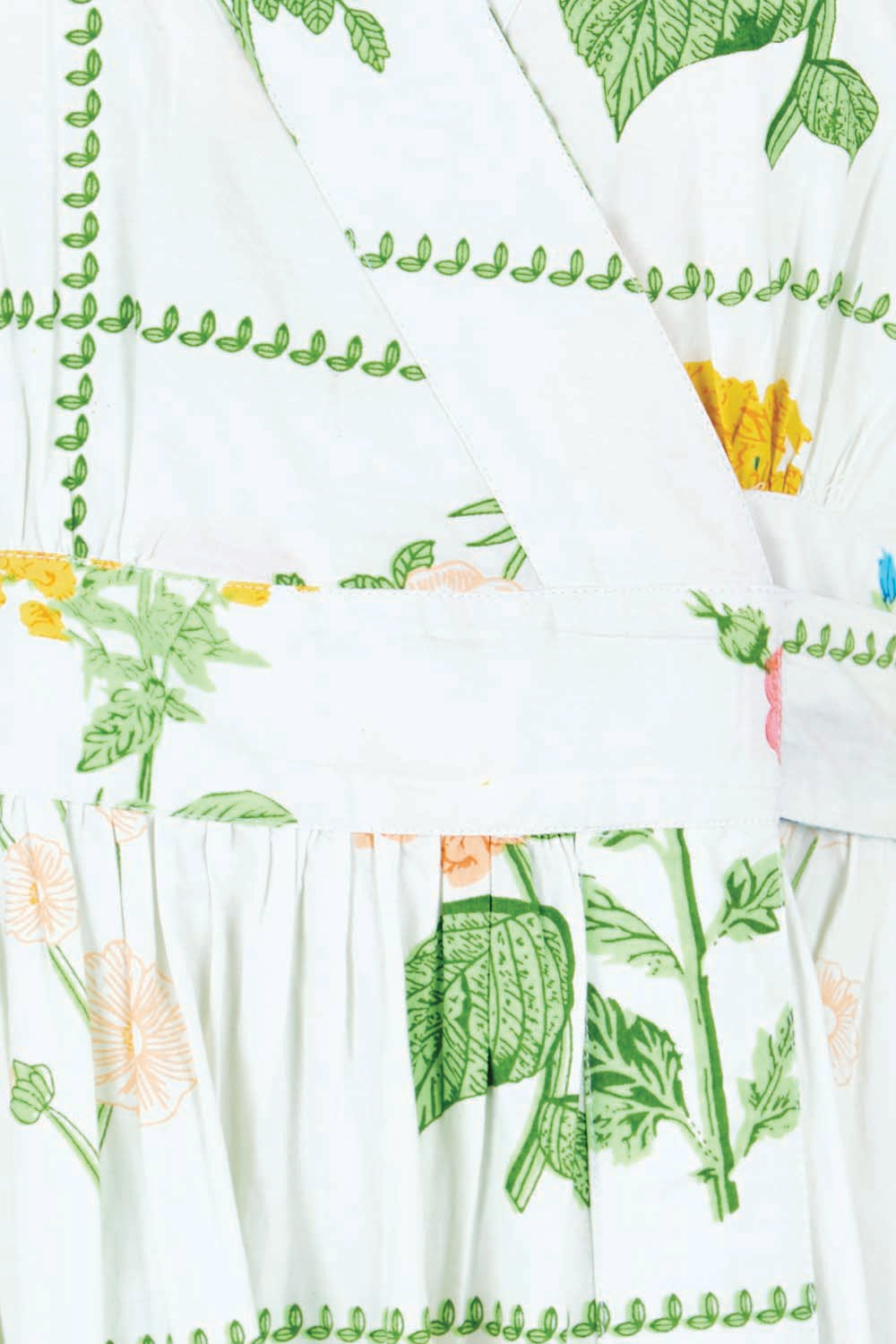 Product shot of the Walking On Sunshine Cotton Maxi Wrap Dress – Flower in colour Flower, showing detail
