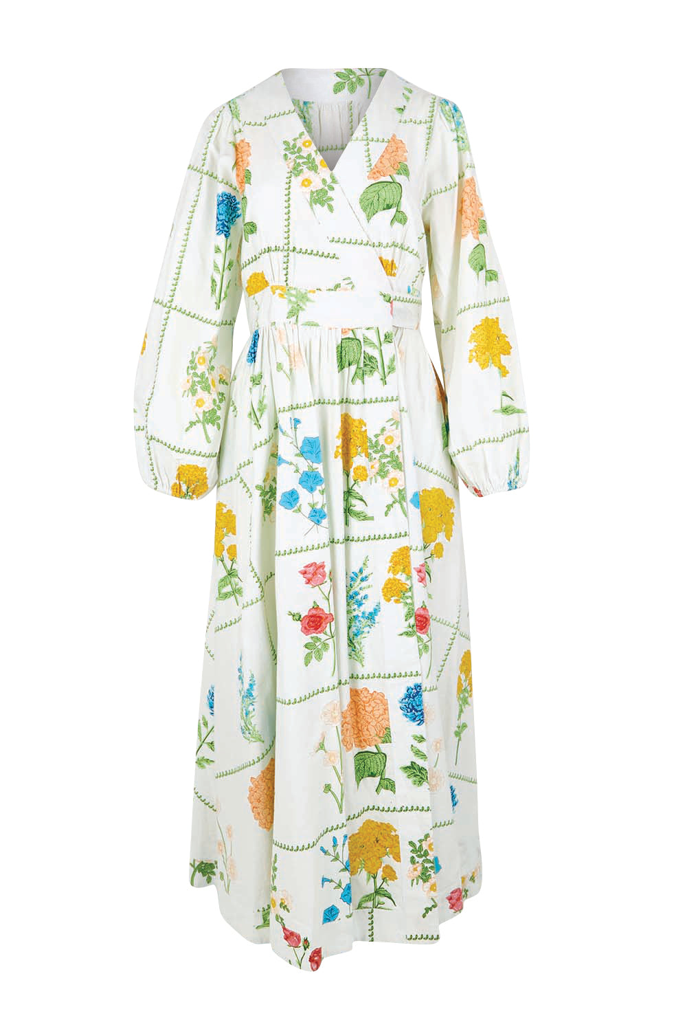 Product shot of the Walking On Sunshine Cotton Maxi Wrap Dress – Flower in colour Flower, from the front