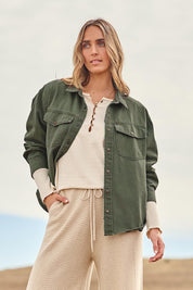 Wear As You Will Cotton Denim Shirt Jacket - Sage