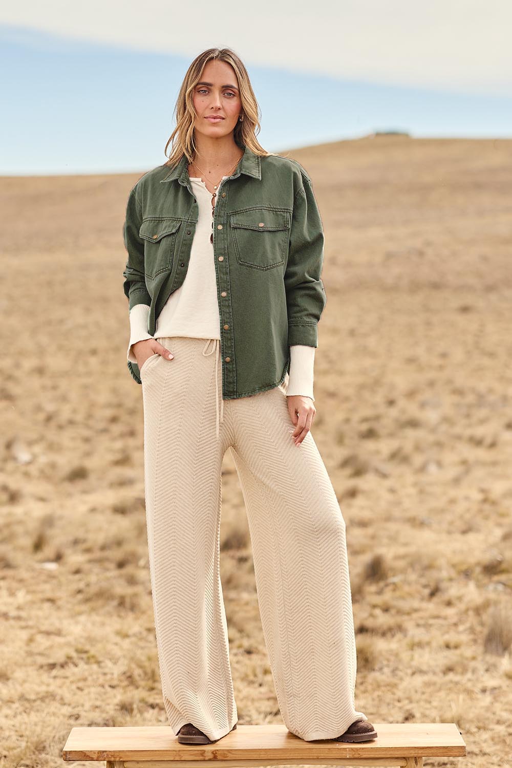 Wear As You Will Cotton Denim Shirt Jacket - Sage