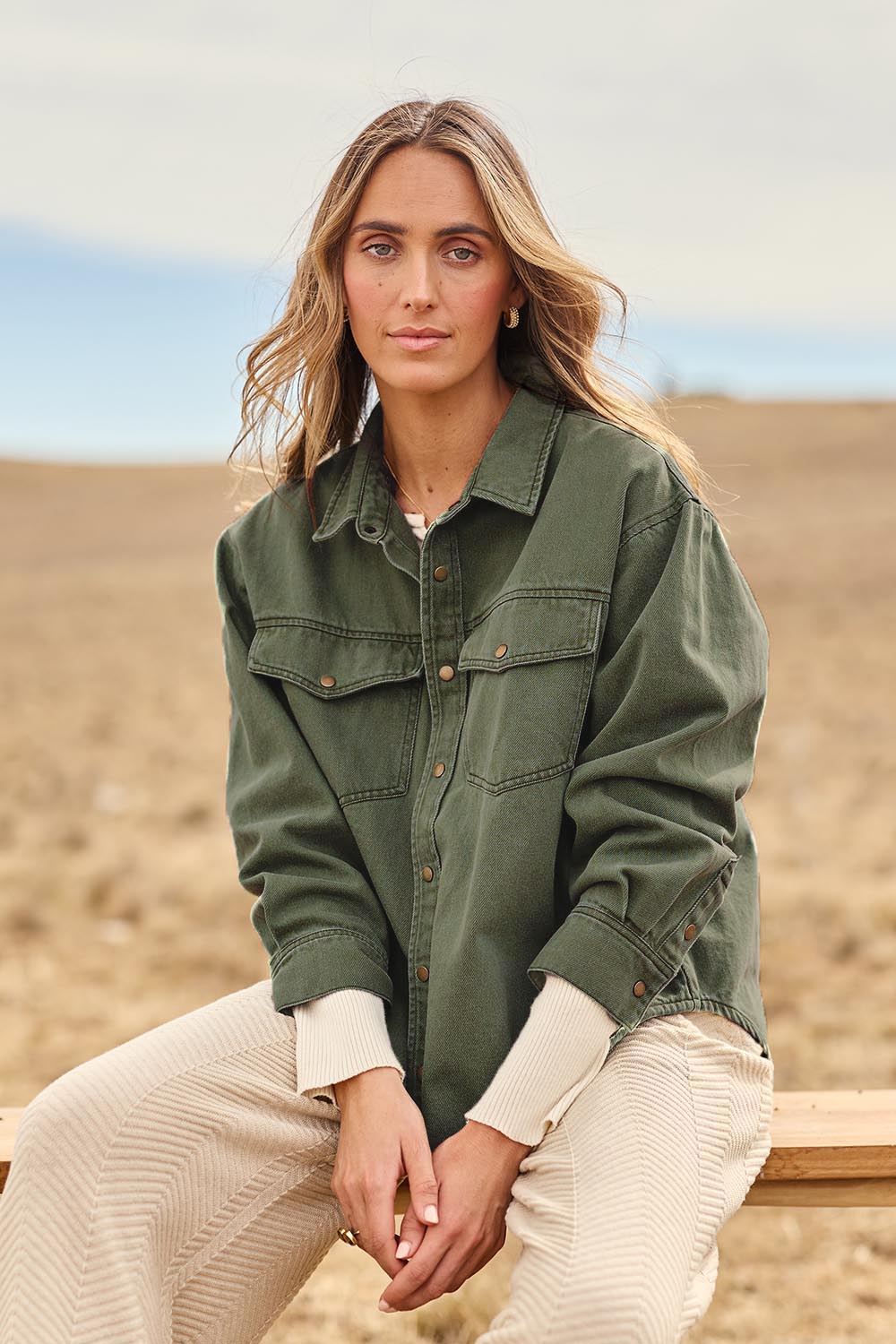 Wear As You Will Cotton Denim Shirt Jacket - Sage