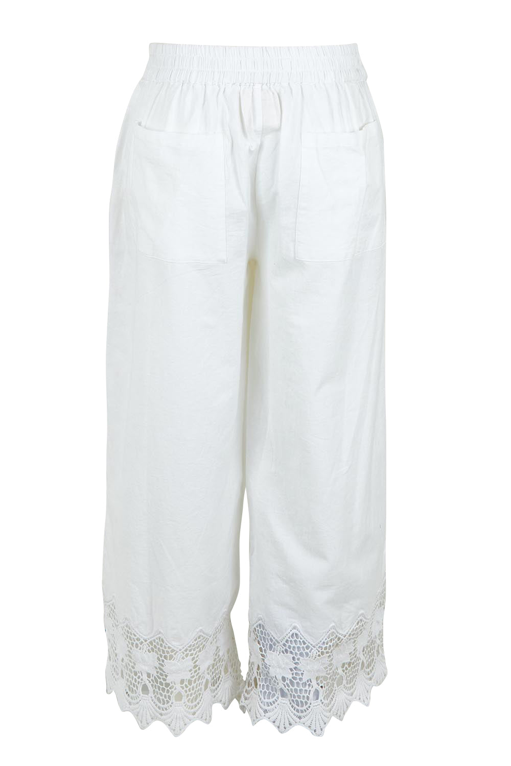 Product shot of the Broderie Delight Cotton Pants in colour White (White), from the back