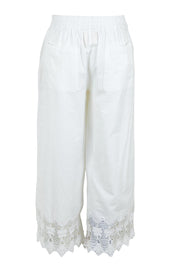 Product shot of the Broderie Delight Cotton Pants in colour White (White), from the back