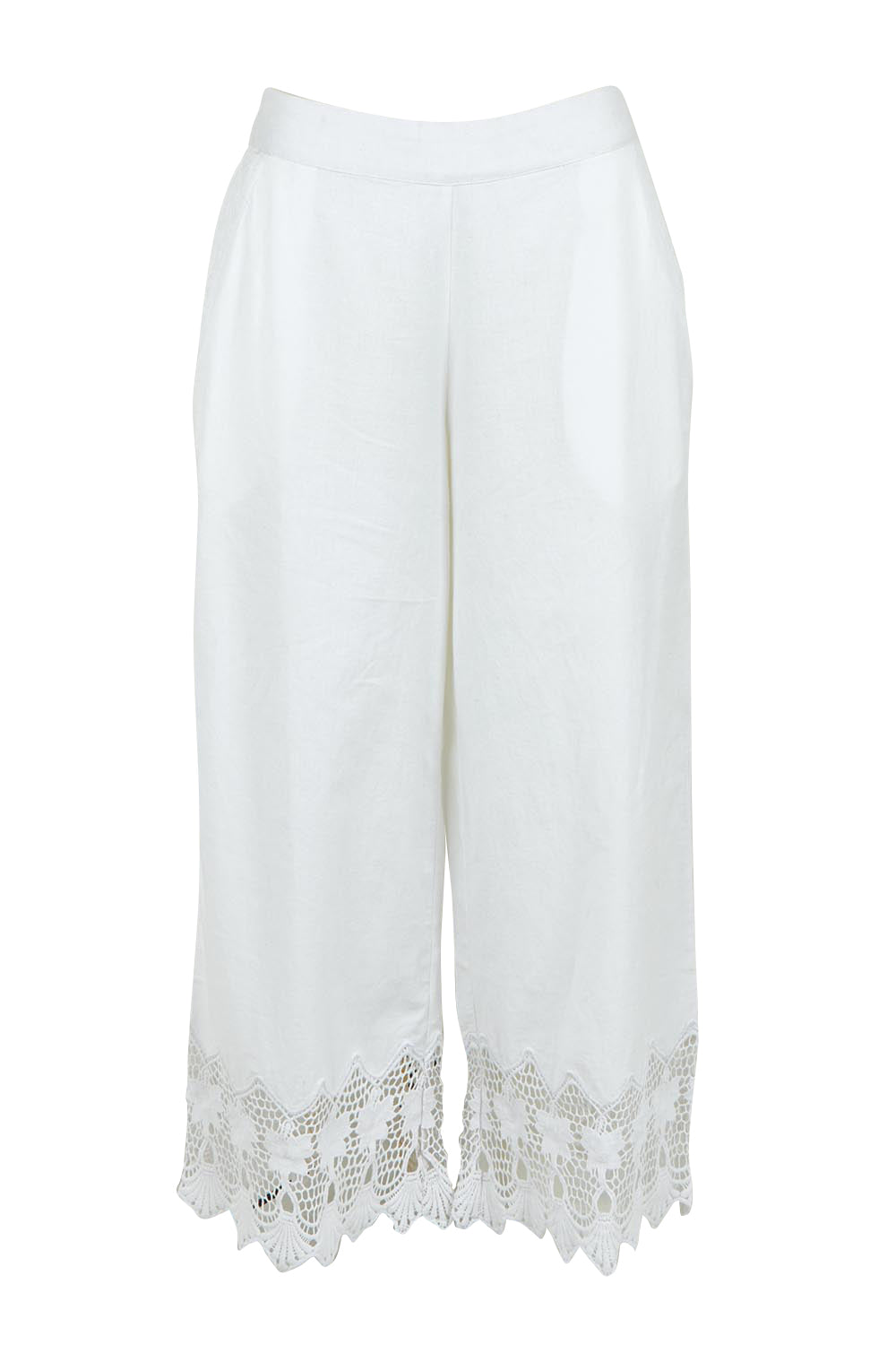 Product shot of the Broderie Delight Cotton Pants in colour White (White), from the front