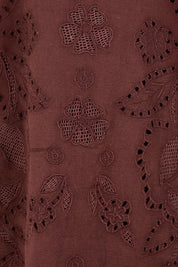 Product shot of the Love Lessons Embroidered Shift Dress – Chocolate in colour Chocolate, showing detail