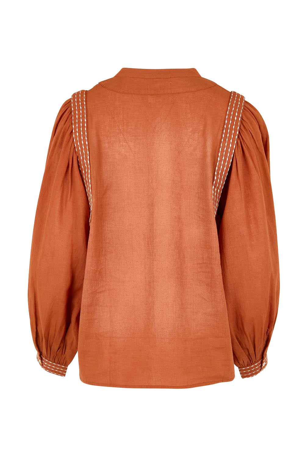 Product shot of the Out And About Cotton Blouse – Rust in colour Rust, from the back